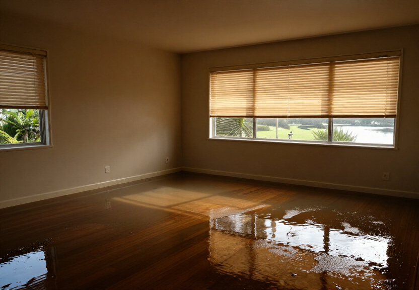 Flooded garage in North Narrabeen with standing water and damaged storage items